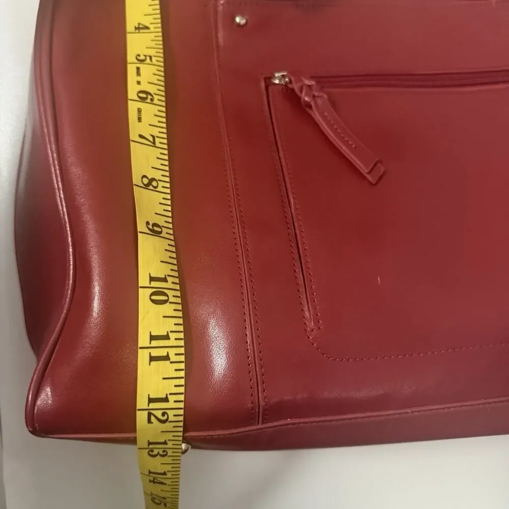 Franklin Covey Leather Bag Red Pockets Expandable Briefcase Laptop Office Travel